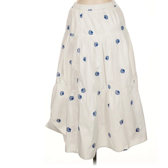 EN SAISON Alani Midi Skirt White Sea Shell Embroidered Tiered Midi Skirt Size M - Picture 2 of 10